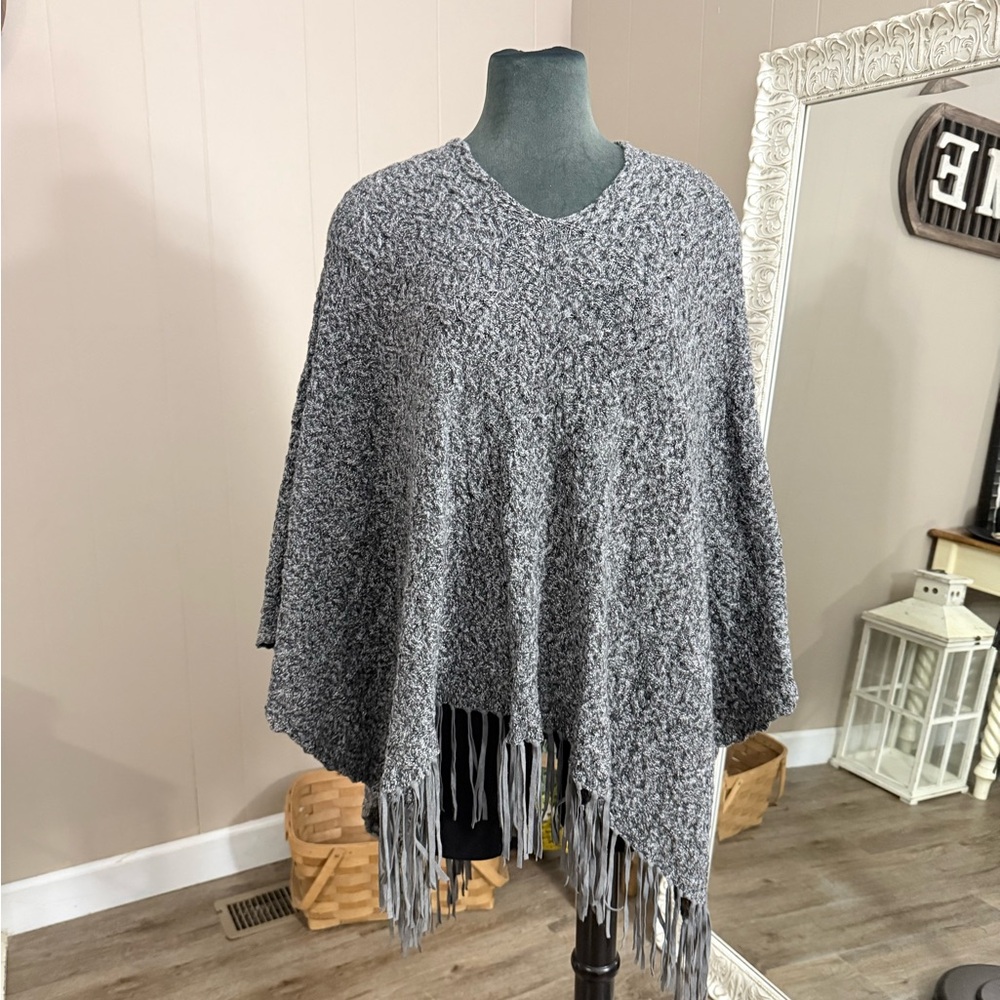 Kerisma • Knit V-Neck Poncho with Fringe